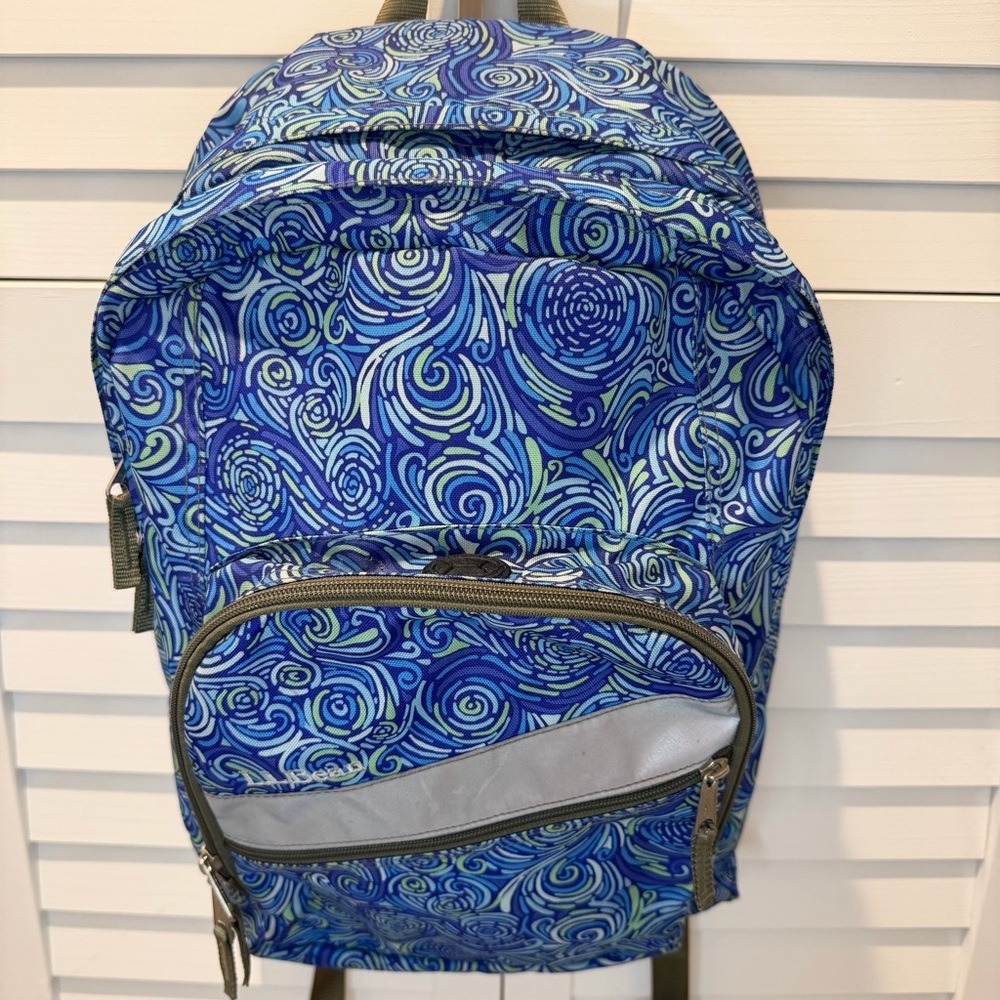 L.L.Bean Swirl Print Backpack‎ School Travel Daypack Lightweight Zip Pockets